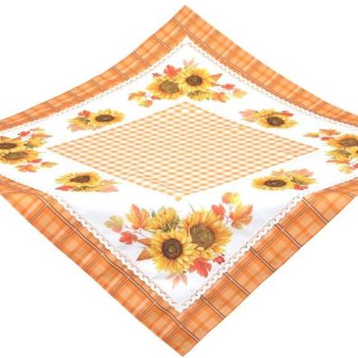 Tischdecke 110x110 Sonnenblume Spitze Mitteldecke Decke Tischdeko Sommer Herbst