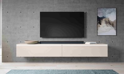 Furnix TV-Kommode BARGO 200 cm (2x100cm) Lowboard mit LED-Beleuchtung Beige