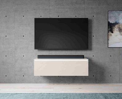 Furnix TV-Kommode BARGO 100 cm Lowboard mit LED-Beleuchtung Beige