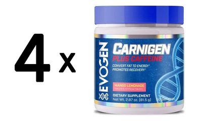 4 x Evogen Carnigen Plus Caffeine, Mango Lemonade - 81g