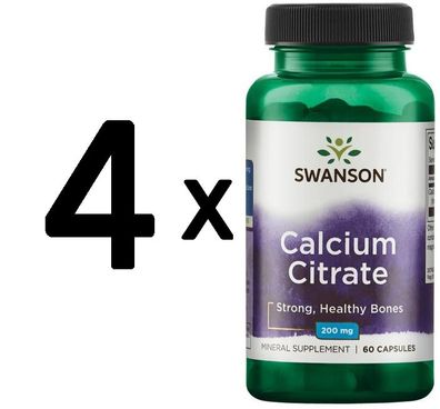 4 x Calcium Citrate, 200mg - 60 caps