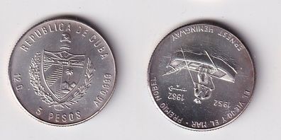 5 Pesos Münze Kuba Cuba 1982 Ernest Hemmingway "Der alte Mann ..." Stgl. (166033)