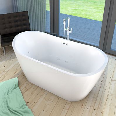 freistehende Badewanne Wanne F23 180cm Whirlpool Luft & Wasser mit Armatur AF05