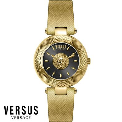 Versus by Versace VSP214618 Bricklane schwarz gold Leder Armband Uhr Damen NEU