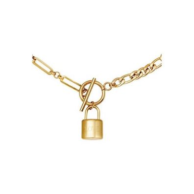 Halskette "Chain & Lock" in Gold - Länge 55 cm