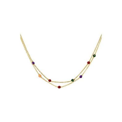 Halskette Doppelt mit farbigen Steinen in Gold oder Silber - Länge 38-43 cm