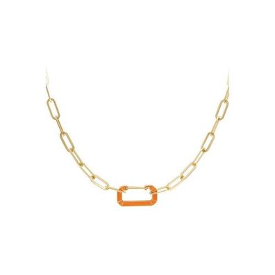 Halskette mit Gliederanhänger in Grün & Gold oder Orange & Gold - Länge 40-45 cm