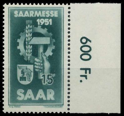Saarland 1951 Nr 306 postfrisch ORA X784196