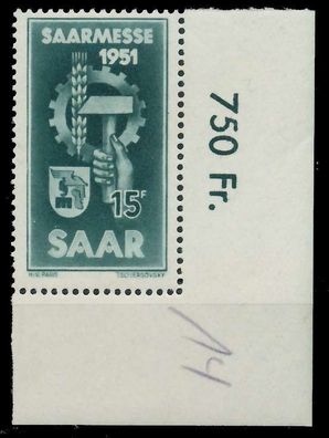 Saarland 1951 Nr 306 postfrisch ECKE-ORE X78417E