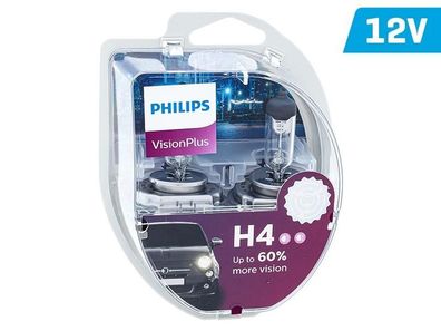 Glühlampen Philips H4 12V 60/55W P43t VisionPlus + 60%