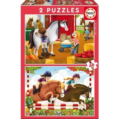 EDUCA Pferdepflege Puzzle 2x48 Teile