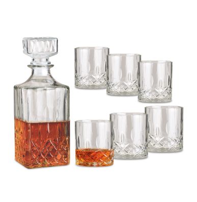 Whisky Geschenk Set - 6x Glas + 1x Karaffe - Rum Flasche Trinkglas Dekanter