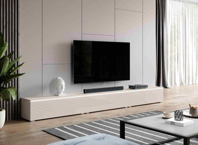 Furnix TV-Kommode BARGO 300 cm (3x100cm) TV-Schrank mit LED-Beleuchtung Beige