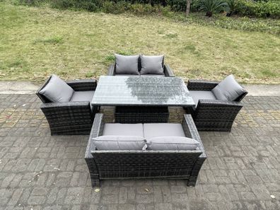 Fimous Polyrattan Gartenmöbel Set Einstellbare Höhe Esstisch Sets mit 6-Sitzer