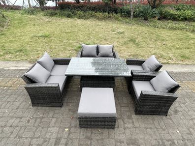 Fimous Polyrattan Gartenmöbel Set Einstellbare Höhe Esstisch Sets mit Hocker 7-Sitzer