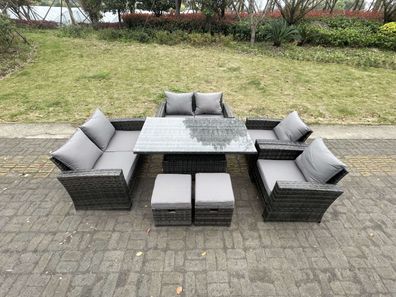 Fimous Polyrattan Gartenmöbel Set Einstellbare Höhe Esstisch Sets mit Hocker 8-Sitzer