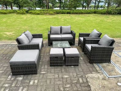 Fimous 9-Sitzer Hoher Récken Polyrattan Sofa Set Couchtisch Gartenmöbel Outdoor
