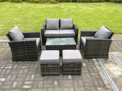 Fimous 6-Sitzer Hoher Récken Polyrattan Sofa Set Rechteckig Couchtisch Gartenmöbel