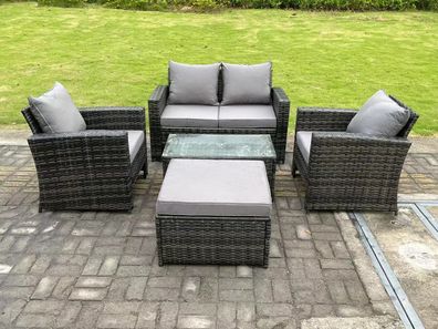 Fimous 5-Sitzer Hoher Récken Rattan Sofa Set mit Couchtisch Gartenmöbel Sitzgruppe