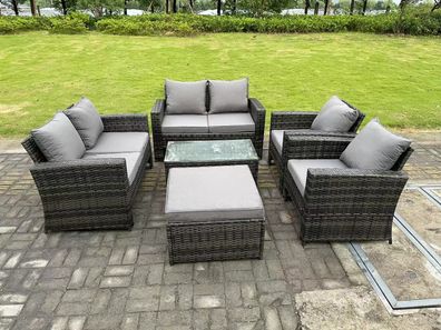 Fimous 7-Sitzer Hoher Récken Rattan Sofa Set mit Couchtisch Gartenmöbel Sitzgruppe