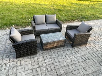 Fimous Garten Lounge Set Polyrattan Gartenmöbel Set mit Couchtisch Doppelsitz-Sofa