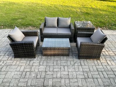 Fimous Polyrattan Gartenmöbel Set mit Doppelsitz-Sofa Beistelltische