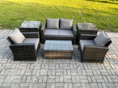Fimous Polyrattan Gartenmöbel Set mit Couchtisch Doppelsitz-Sofa 2 Beistelltische
