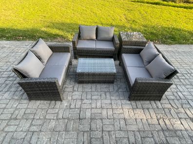 Fimous Dunkelgrau 6-Sitzer Rattan Gartenmöbel Set im Freien Rechteckig Couchtisch