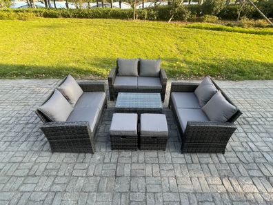 Fimous 6pc Rattan Sofa Gartenmöbel Set Balkonmöbel mit 2 Kleiner Fußhocker