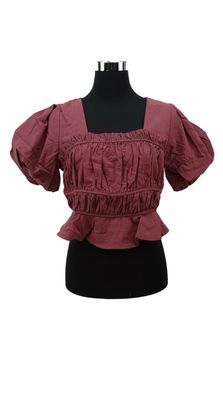 NA-KD Bluse in Burgundy Rot Gr. 40 / L Oberteil Damen Shirt kurz geschnitten