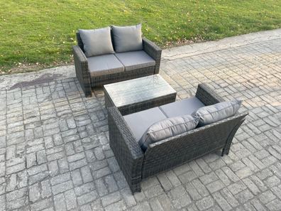 Fimous Rattan Gartenmöbel Sofa Set mit Rechteckig Couchtisch Doppelsitz-Sofa 4-Sitzer