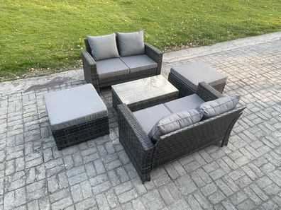 Fimous Rattan Gartenmöbel Sofa Set mit Couchtisch Doppelsitz-Sofa 6-Sitzer