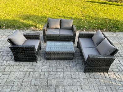 Fimous Rattan Gartenmöbel Sofa Set mit Couchtisch Doppelsitz-Sofa Stuhl 5-Sitzer