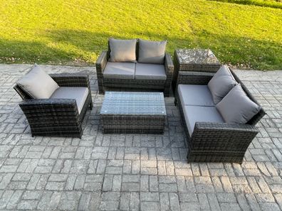 Fimous Rattan Gartenmöbel Sofa Set mit Couchtisch Doppelsitz-Sofa Beistelltische