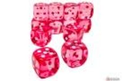 Translucent Pink/ white 16mm d6 dice w/ pips
