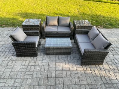 Fimous Polyrattan Gartenmöbel Set 5-Sitzer Garten Sofa set mit 2 Beistelltische