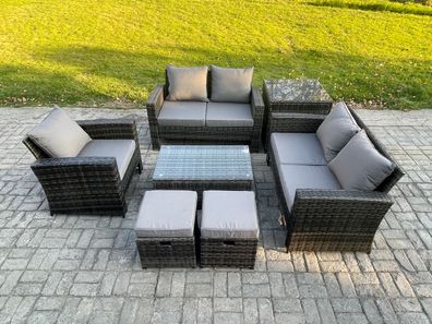 Fimous Polyrattan Gartenmöbel Set 7-Sitzer Garten Sofa set Dunkelgrau Gemischt