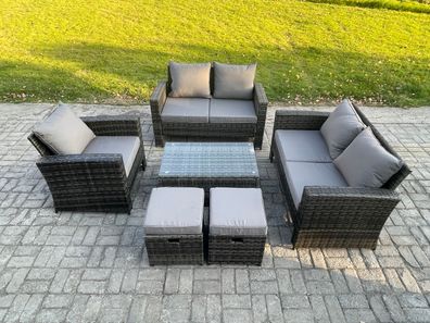 Fimous Polyrattan Gartenmöbel Set 7-Sitzer Garten Sofa Stuhl set Couchtisch