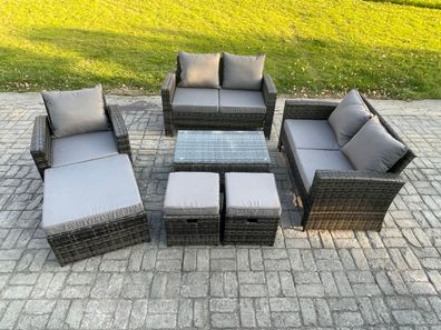 Fimous Polyrattan Gartenmöbel Set 8-Sitzer Garten Sofa set Dunkelgrau Gemischt