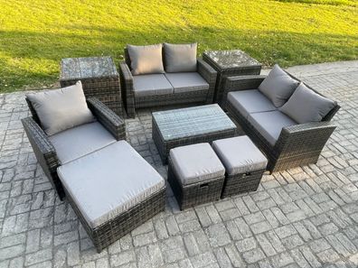 Fimous Polyrattan Gartenmöbel Set 8-Sitzer Garten Sofa Stuhl set mit Couchtisch