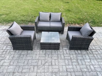 Fimous 4 PCS Garten Lounge Set Polyrattan Gartenmöbel Set