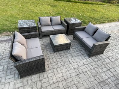 Fimous 6 PCS Garten Lounge Set Polyrattan Gartenmöbel Set mit Quadratisch Couchtisch
