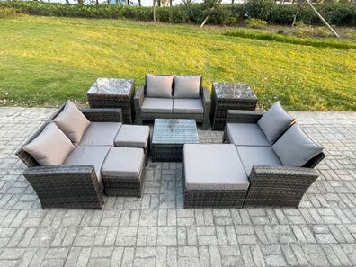 Fimous Garten Lounge Set Polyrattan Gartenmöbel Set Couchtisch Doppelsitz-Sofa