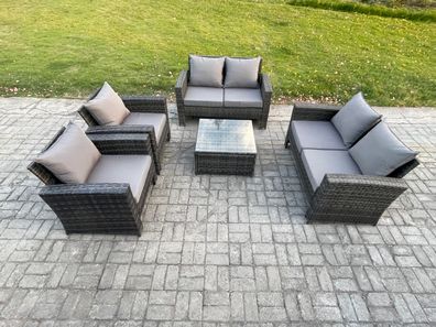 Fimous Polyrattan Gartenmöbel Set 6-Sitzer Patio Garten Lounge Set