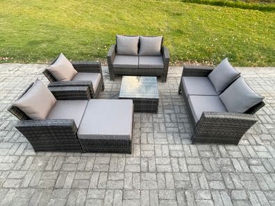 Fimous Polyrattan Gartenmöbel Set 7-Sitzer Patio Garten Lounge Set mit Couchtisch