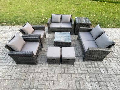 Fimous Polyrattan Gartenmöbel Set 8-Sitzer Patio Garten Lounge Set mit Couchtisch