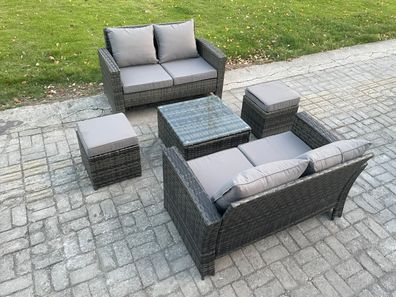 Fimous Polyrattan Gartenmöbel Set 5 Stéck Patio Rattanmöbel enthält Doppelsitz-Sofa