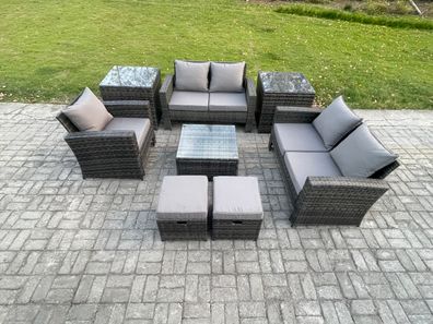 Fimous 7-Sitzer Polyrattan Gartenmöbel Set Im Freien mit Stuhl 2 Beistelltische