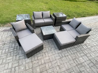 Fimous 7-Sitzer Polyrattan Gartenmöbel Set Im Freien mit Stuhl Beistelltische