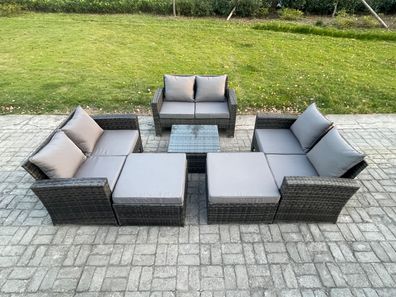 Fimous 8-Sitzer Polyrattan Gartenmöbel Set Im Freien mit 2 Großer Fußhocker